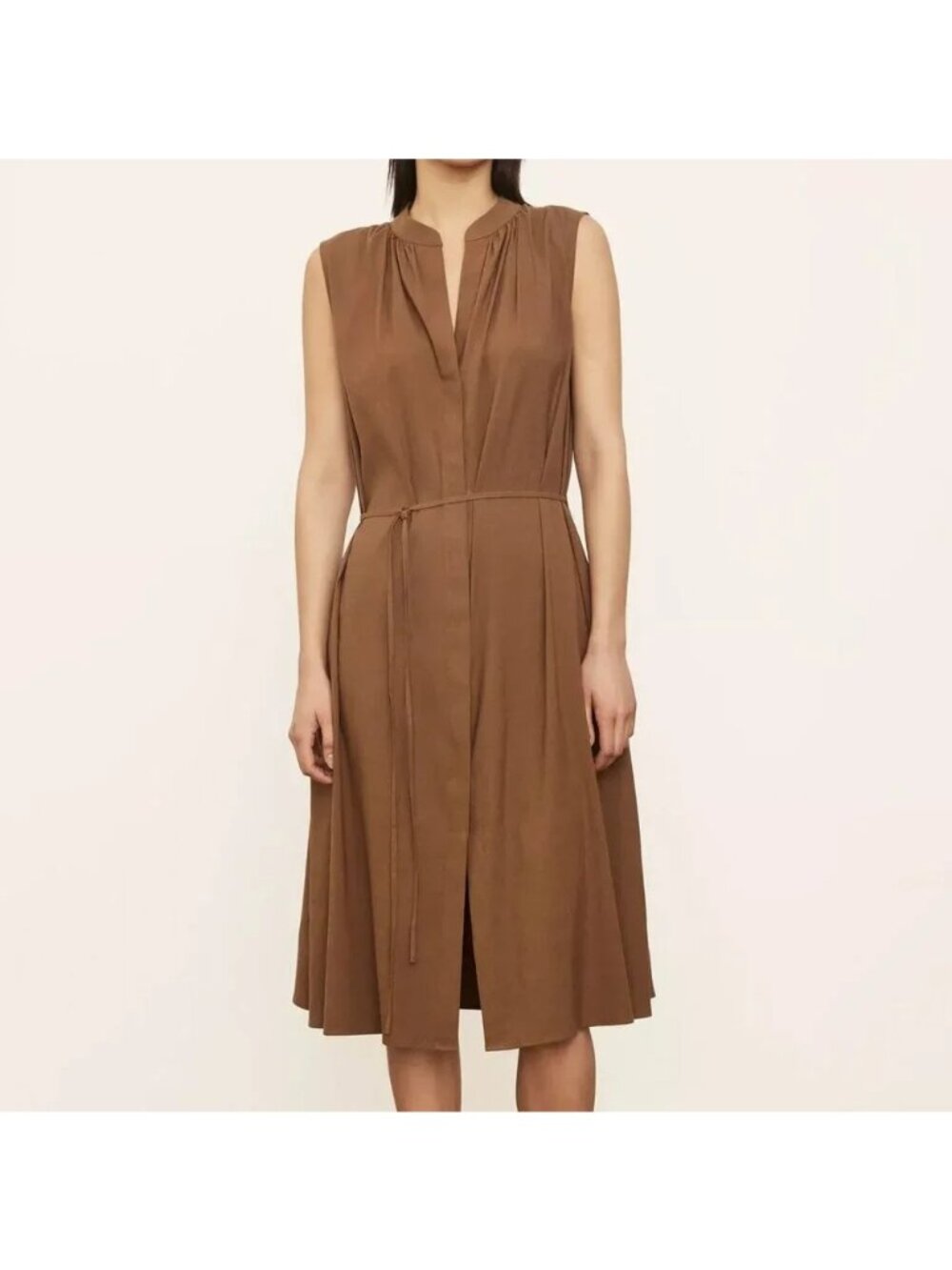 Vince Sleeveless Shirred Band Collar Dress Cottonwood Size Medium NWT